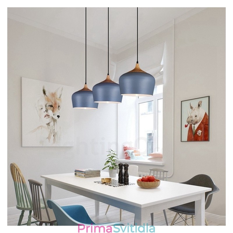 1 Lehká moderní současná závěsná lampa s bílým červeným modrým odstínem