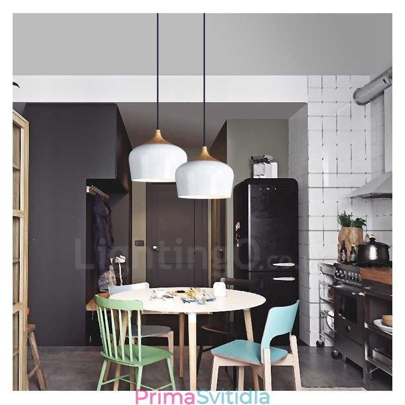 1 Lehká moderní současná závěsná lampa s bílým červeným modrým odstínem