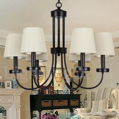 6 Light Retro Contemporary Black Candle Style Lustr 6 Light Retro Contemporary Black Candle Style Lustr
