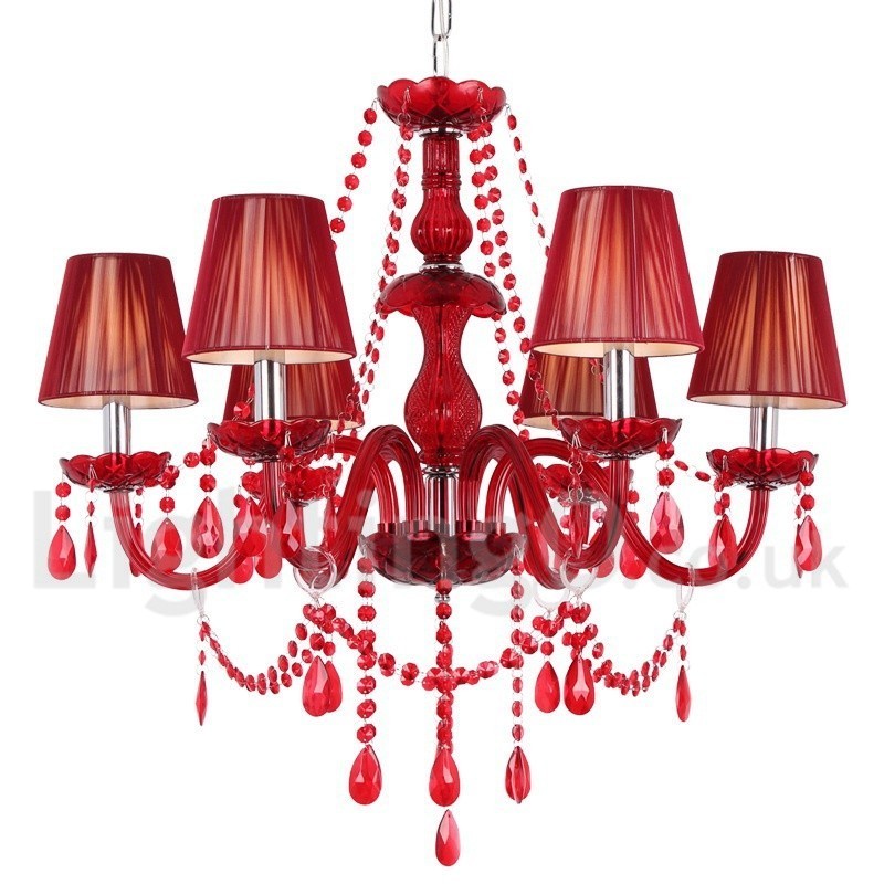 6 Světle červený lustr K9 Crystal Candle Style