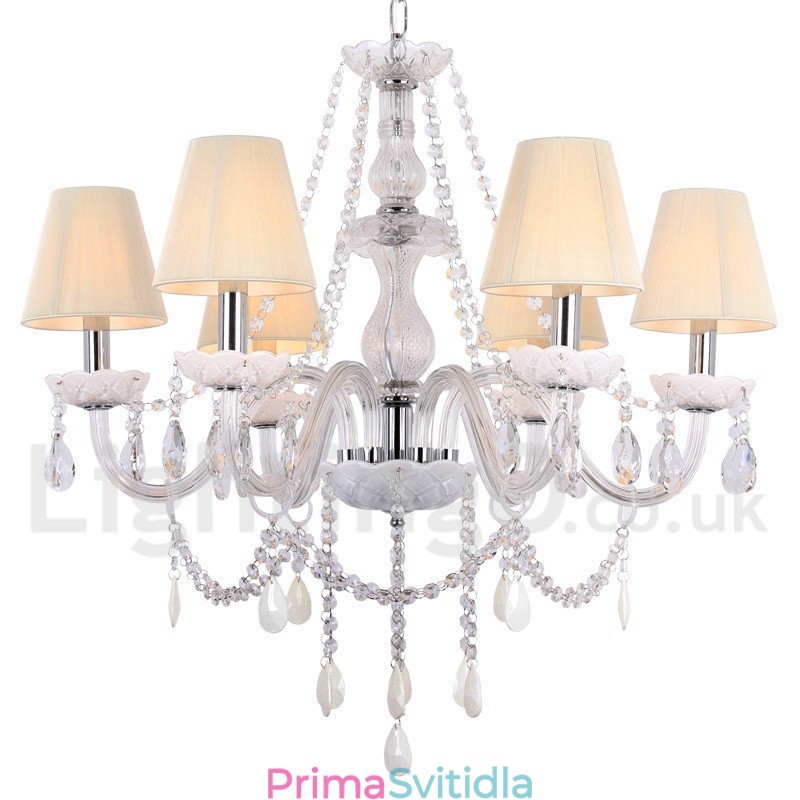 6 Světle bílý lustr K9 Crystal Candle Style