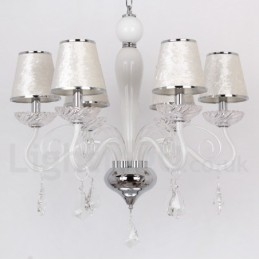 6 Light White Contemporary K9 Crystal Candle Style Lustr