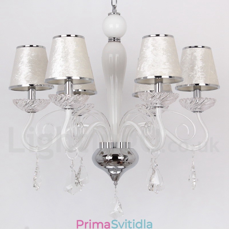 6 Light White Contemporary K9 Crystal Candle Style Lustr