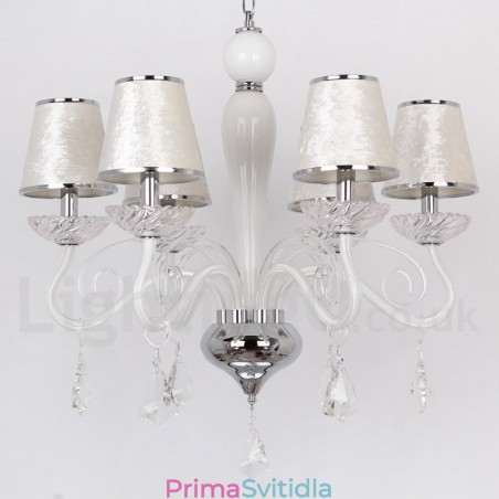 6 Light White Contemporary K9 Crystal Candle Style Lustr 6 Light White Contemporary K9 Crystal Candle Style Lustr