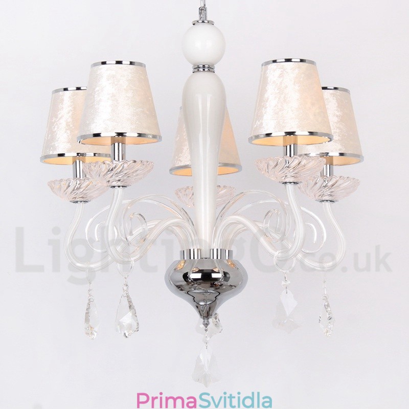 5 Light White Contemporary K9 Crystal Candle Style Lustr