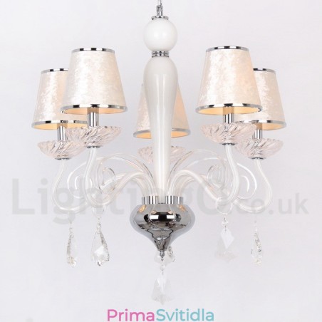 5 Light White Contemporary K9 Crystal Candle Style Lustr 5 Light White Contemporary K9 Crystal Candle Style Lustr