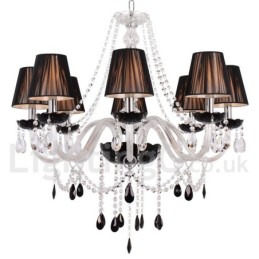 8 Light Contemporary Black Brushed K9 Crystal Candle Style
