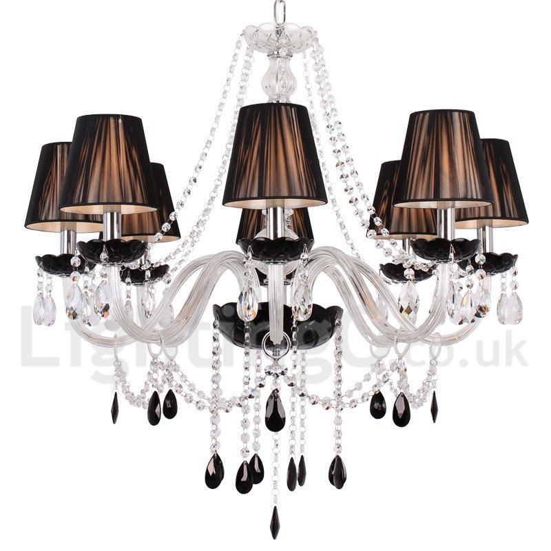 8 Light Contemporary Black Brushed K9 Crystal Candle Style