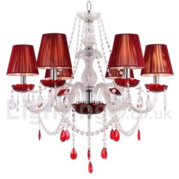 6 Světle červený lustr K9 Crystal Candle Style