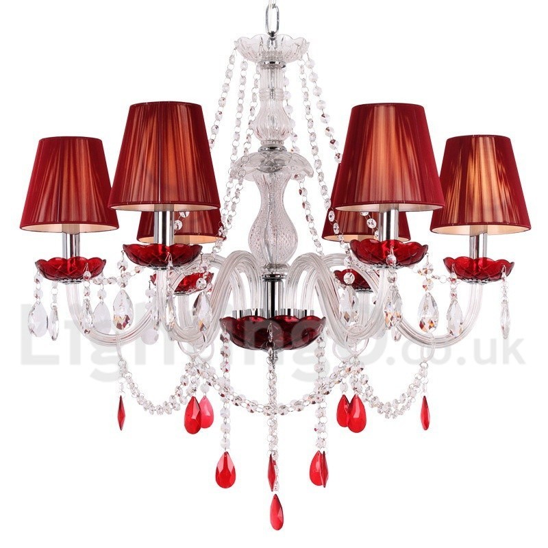 6 Světle červený lustr K9 Crystal Candle Style