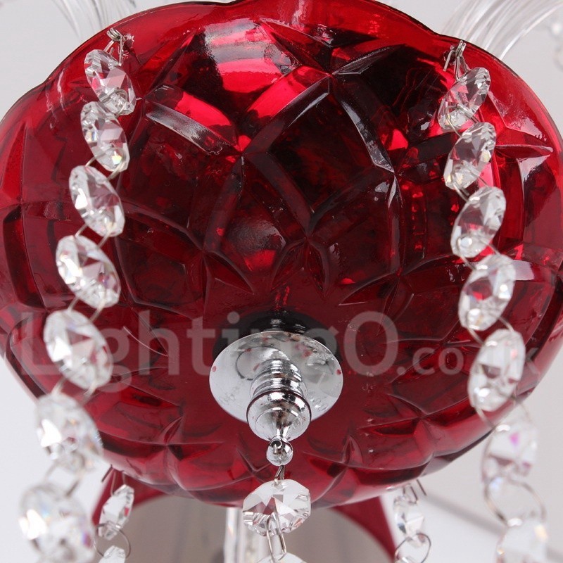 6 Světle červený lustr K9 Crystal Candle Style