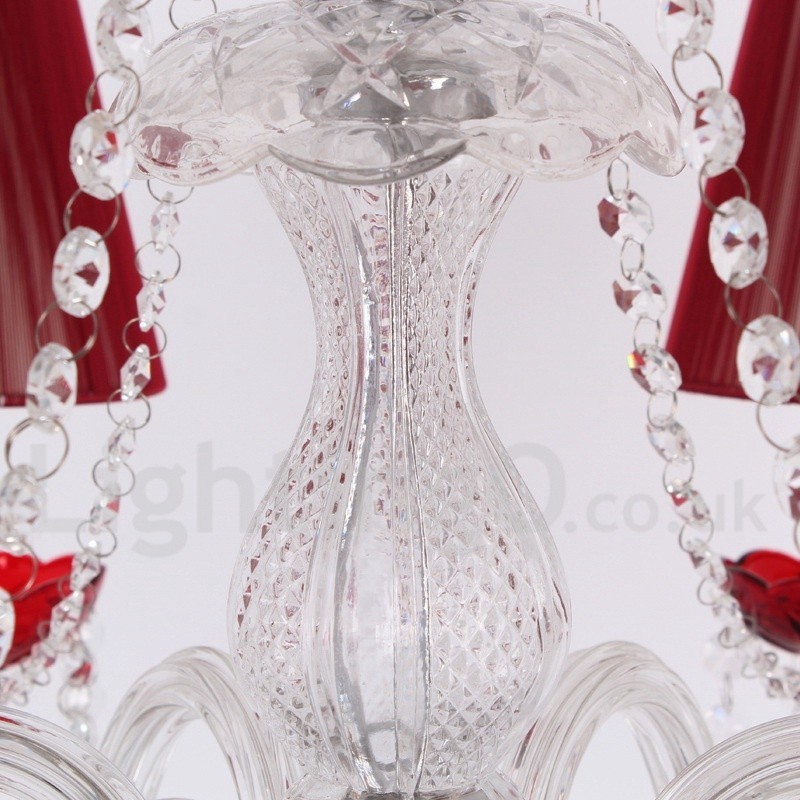 6 Světle červený lustr K9 Crystal Candle Style
