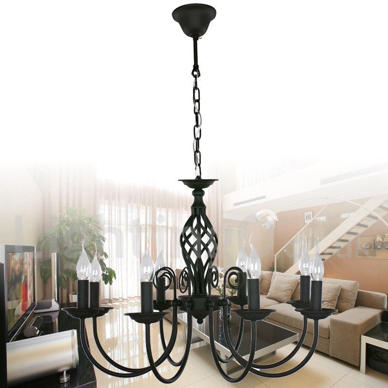 8 Light Contemporary Retro Black Candle Style Lustr