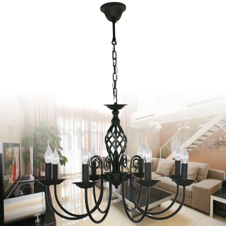 8 Light Contemporary Retro Black Candle Style Lustr 8 Light Contemporary Retro Black Candle Style Lustr