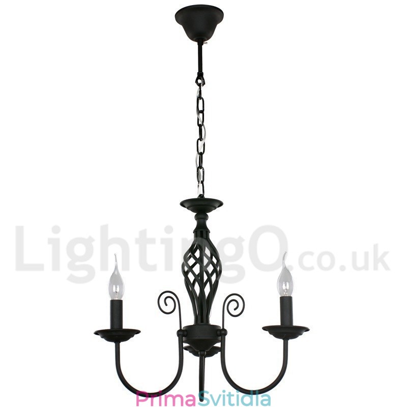 3 Light Contemporary Retro Black Candle Style Lustr
