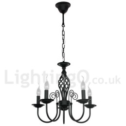 5 Light Contemporary Retro Black Candle Style Lustr