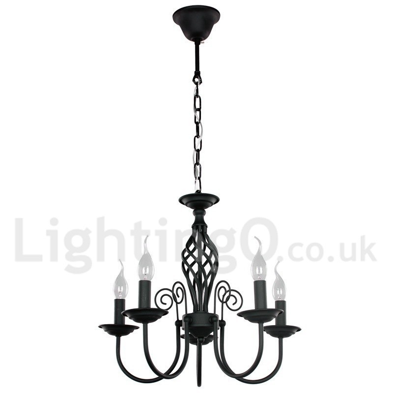 5 Light Contemporary Retro Black Candle Style Lustr