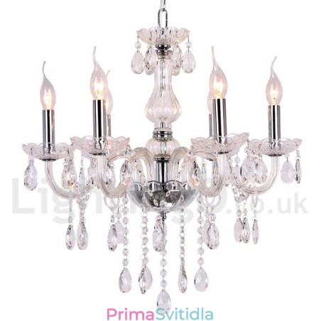 6 Light Contemporary K9 Crystal Candle Style Lustr 6 Light Contemporary K9 Crystal Candle Style Lustr