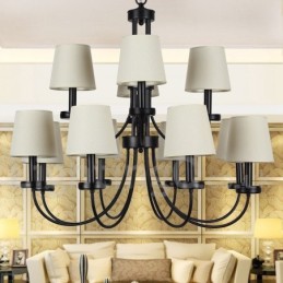 12 Light Retro Contemporary 2 Tier Black Candle Style Lustr