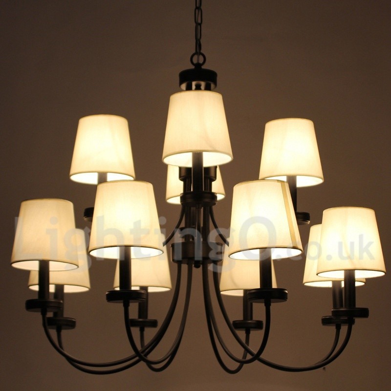 12 Light Retro Contemporary 2 Tier Black Candle Style Lustr