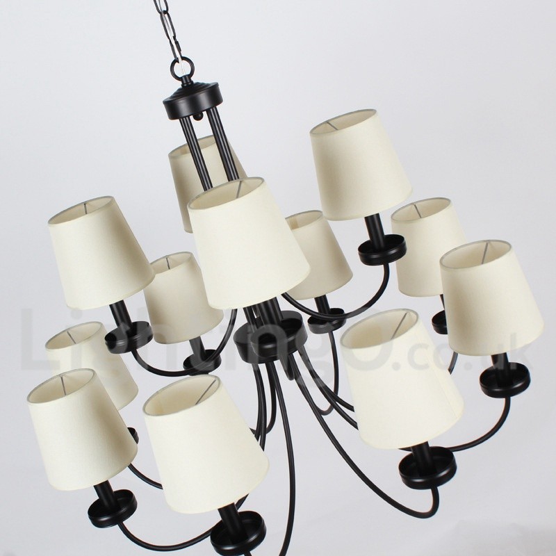 12 Light Retro Contemporary 2 Tier Black Candle Style Lustr