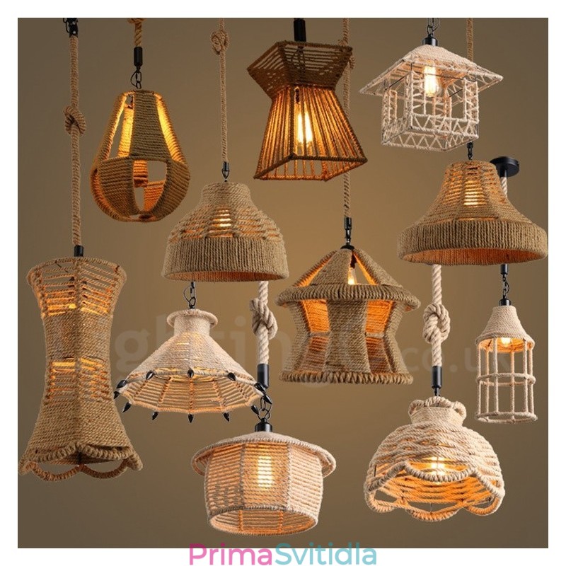 1 Light Rustic Lodge Pendant Light Cafe Konopné provazové závěsné svítidlo