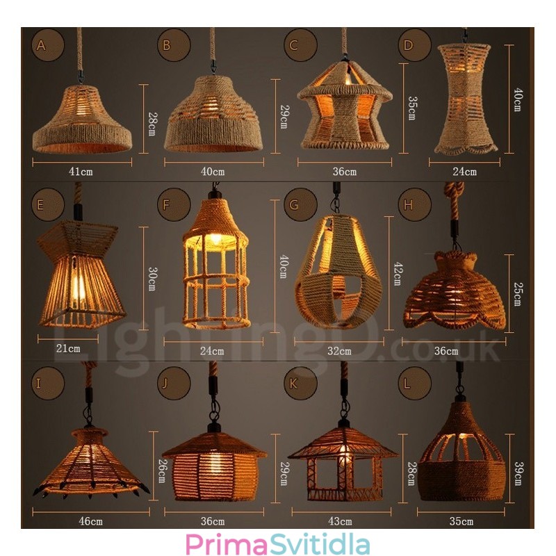1 Light Rustic Lodge Pendant Light Cafe Konopné provazové závěsné svítidlo