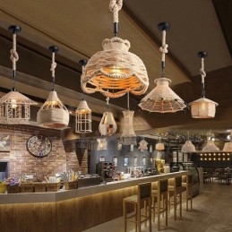 1 Light Rustic Lodge Pendant Light Cafe Konopné provazové závěsné svítidlo