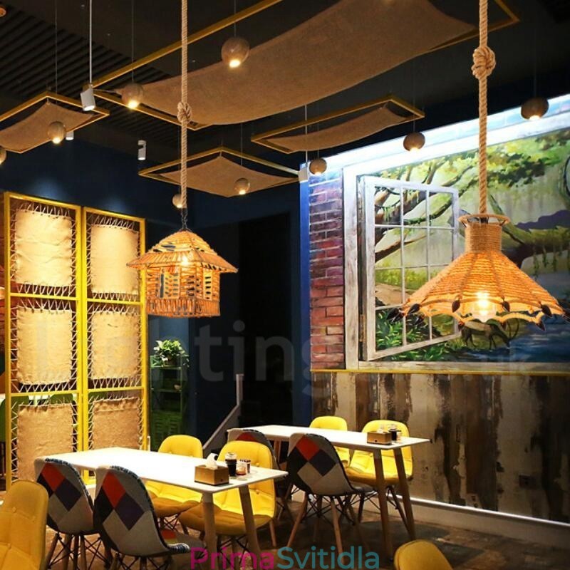 1 Light Rustic Lodge Pendant Light Cafe Konopné provazové závěsné svítidlo