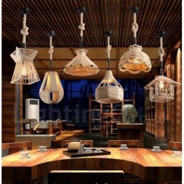 1 Light Rustic Lodge Pendant Light Cafe Konopné provazové závěsné svítidlo