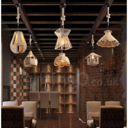 1 Light Rustic Lodge Pendant Light Cafe Konopné provazové závěsné svítidlo