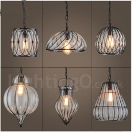 1 Light Vintage Cafe Skleněné závěsné světlo Loft Závěsná lampa