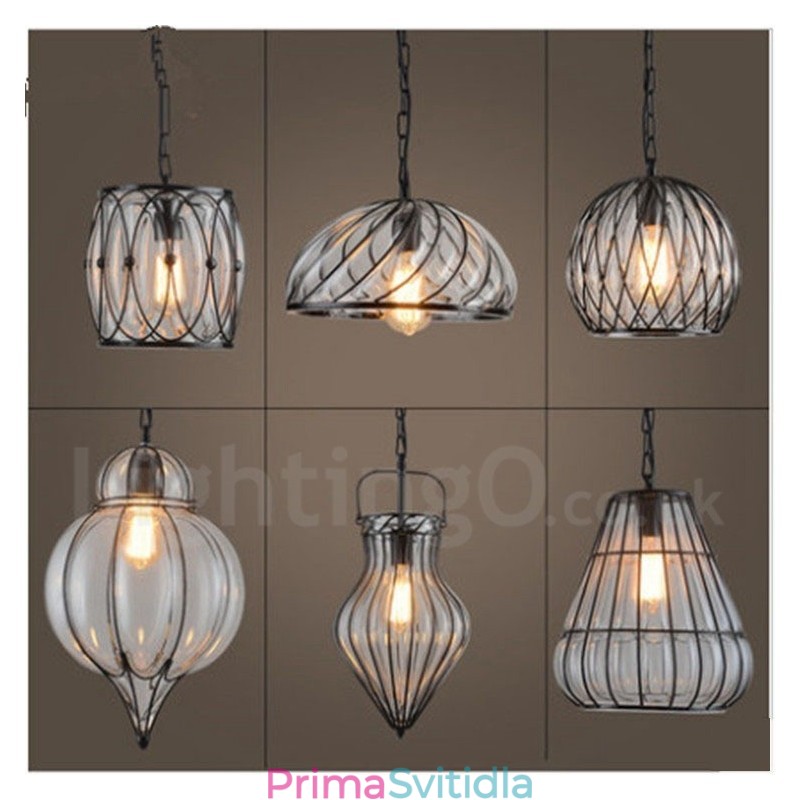 1 Light Vintage Cafe Skleněné závěsné světlo Loft Závěsná lampa