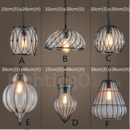 1 Light Vintage Cafe Skleněné závěsné světlo Loft Závěsná lampa