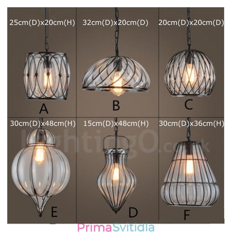 1 Light Vintage Cafe Skleněné závěsné světlo Loft Závěsná lampa