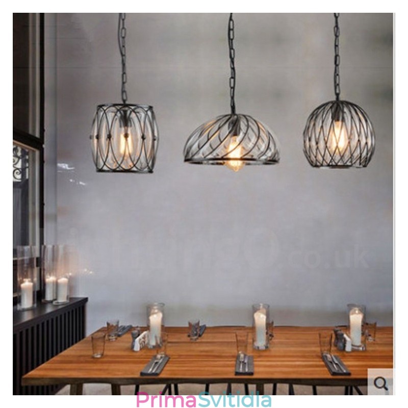 1 Light Vintage Cafe Skleněné závěsné světlo Loft Závěsná lampa