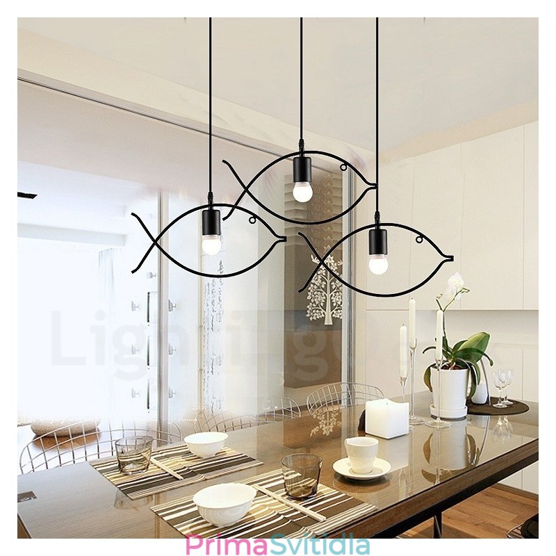 1 Light Rustic Lodge Retro Fish Pendant Light s ocelovým stínidlem