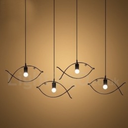 1 Light Rustic Lodge Retro Fish Pendant Light s ocelovým stínidlem