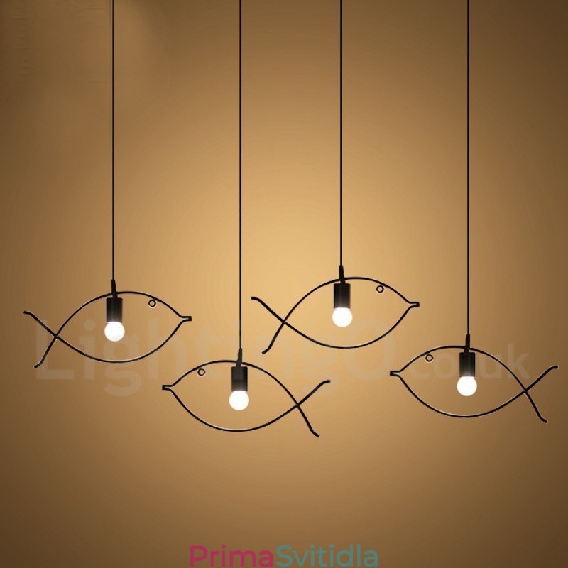 1 Light Rustic Lodge Retro Fish Pendant Light s ocelovým stínidlem