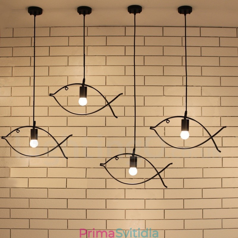 1 Light Rustic Lodge Retro Fish Pendant Light s ocelovým stínidlem