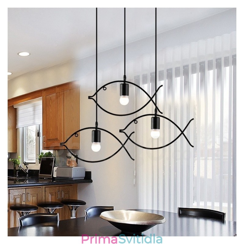 1 Light Rustic Lodge Retro Fish Pendant Light s ocelovým stínidlem