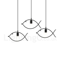 1 Light Rustic Lodge Retro Fish Pendant Light s ocelovým stínidlem