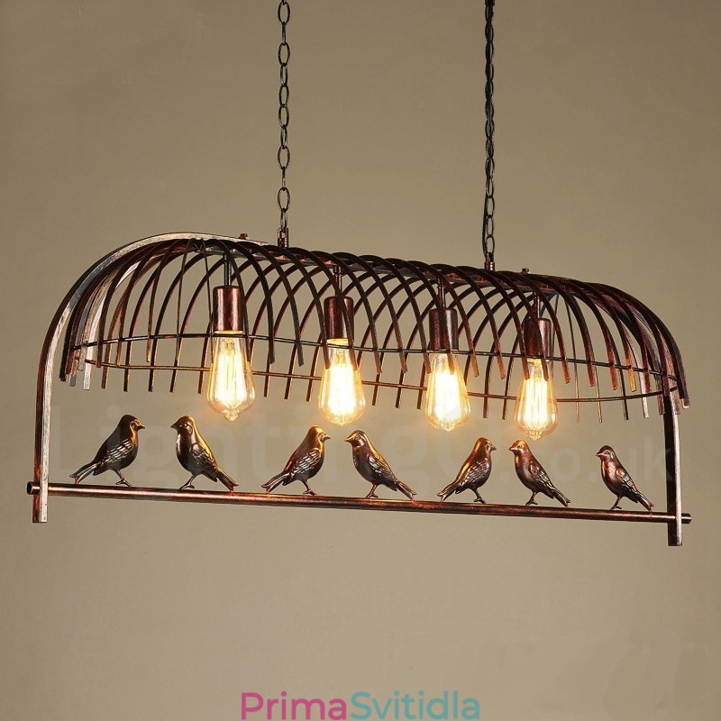 4 Light Rustic Lodge Retro Birdcage závěsné světlo s ocelovým stínidlem