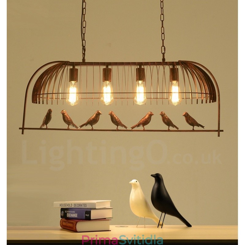 4 Light Rustic Lodge Retro Birdcage závěsné světlo s ocelovým stínidlem