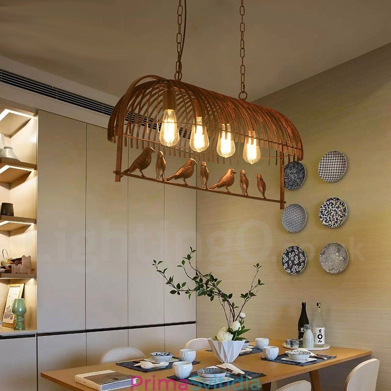 4 Light Rustic Lodge Retro Birdcage závěsné světlo s ocelovým stínidlem