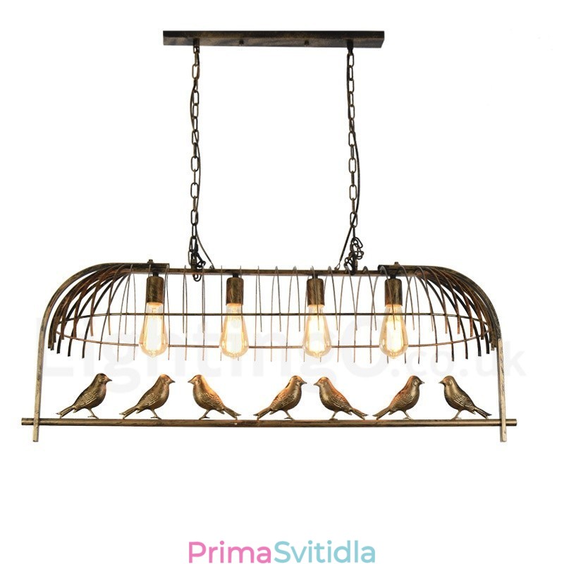 4 Light Rustic Lodge Retro Birdcage závěsné světlo s ocelovým stínidlem