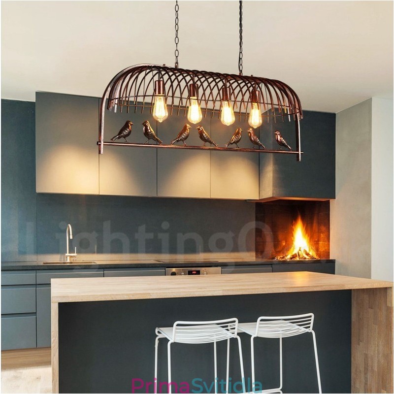 4 Light Rustic Lodge Retro Birdcage závěsné světlo s ocelovým stínidlem