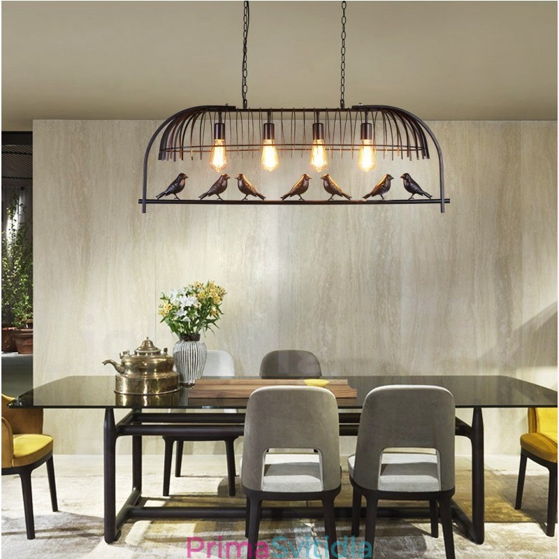 4 Light Rustic Lodge Retro Birdcage závěsné světlo s ocelovým stínidlem