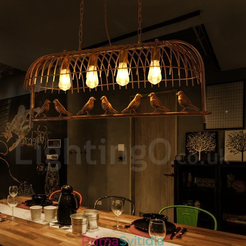4 Light Rustic Lodge Retro Birdcage závěsné světlo s ocelovým stínidlem