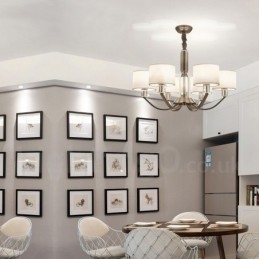 6 Lehký moderní současný křišťálový lustr s látkovým stínidlem